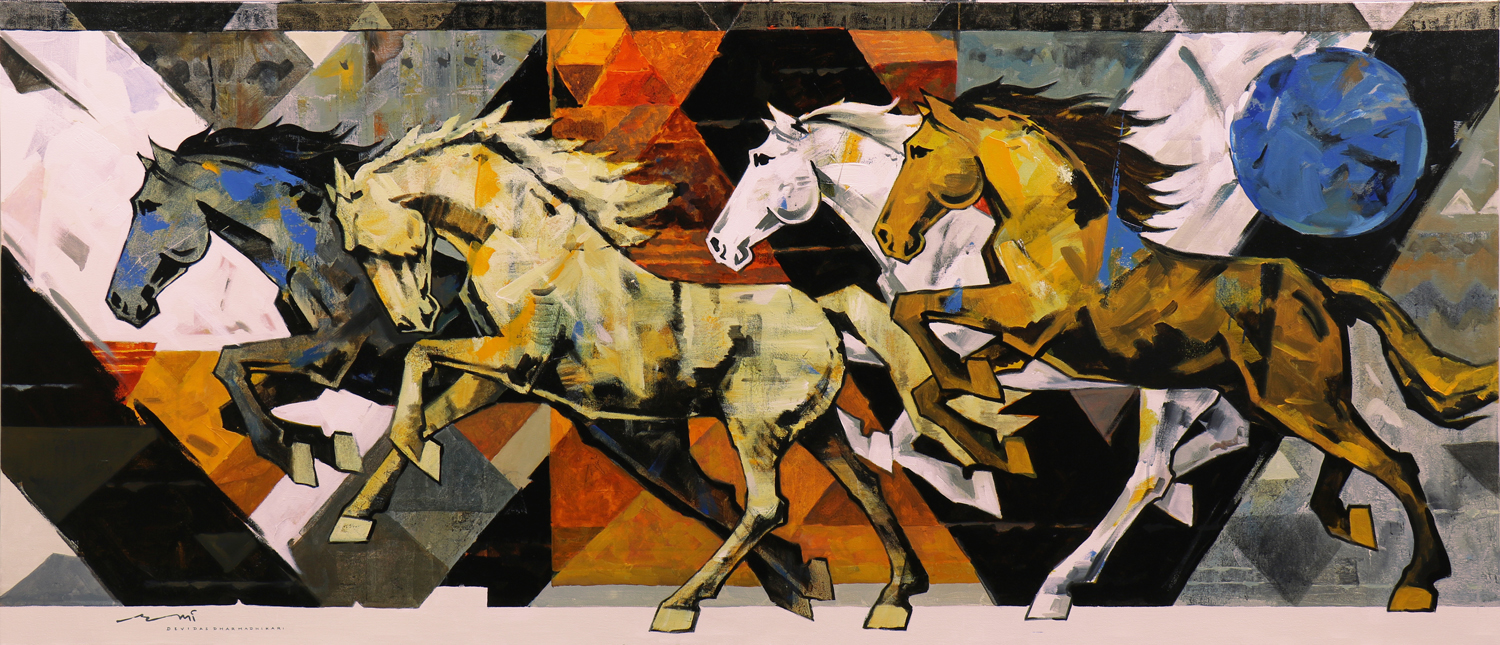 HORSE-183, Acrylic on canvas, Size- 84x36